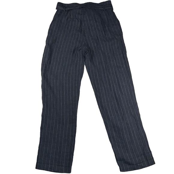 Catherine Malandrino 100% Linen Pinstripe High Rise Wide Leg Pants Blue Size 12 - Picture 4 of 9